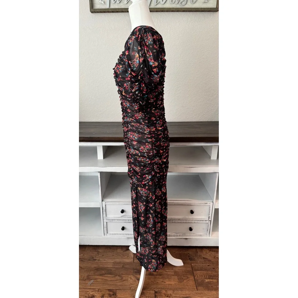 Free People Brielle Midi Dress Floral Ruched Keyhole Back Twilight Size S